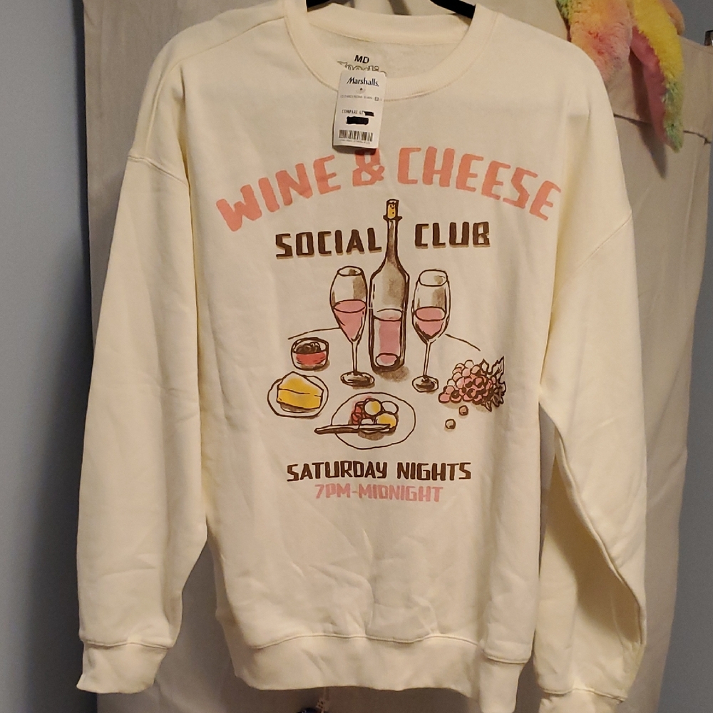 Cream Wine & Cheese Graphic Crewneck Sweater